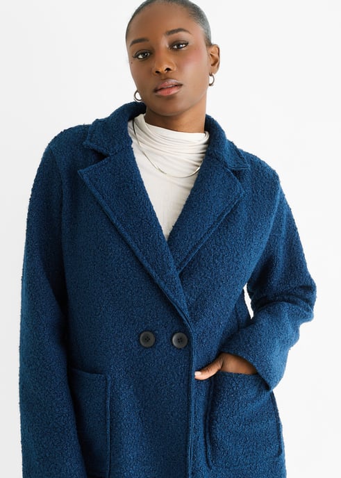Marineblaue Jacke aus Shearling in mittlerer Länge mit zwei Brüsten - Image 2