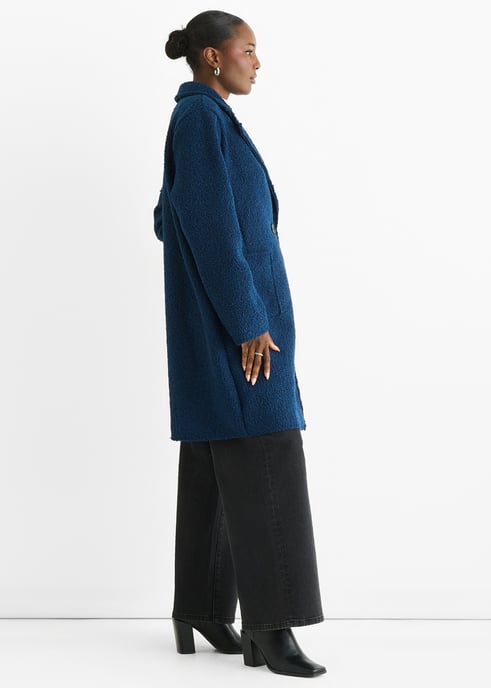 Marineblaue Jacke aus Shearling in mittlerer Länge mit zwei Brüsten - Image 3