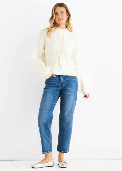 Weißer Grobstrick-Pullover in Übergröße - Image 1