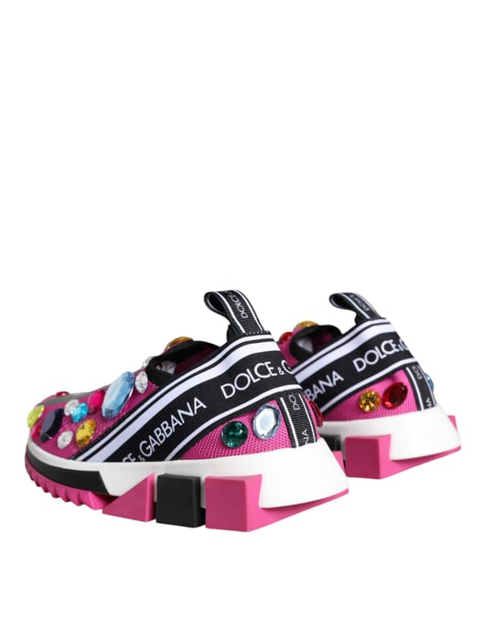Dolce & Gabbana Pink Black Crystal Womens Sneakers Shoes - Image 4