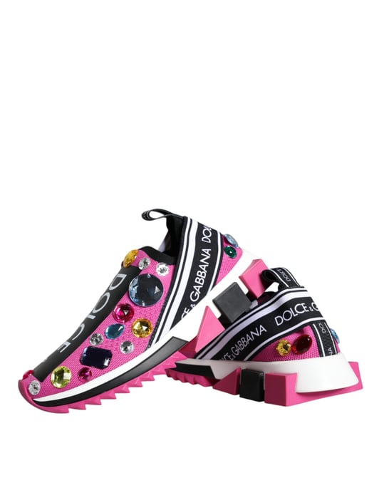 Dolce & Gabbana Pink Black Crystal Womens Sneakers Shoes - Image 5