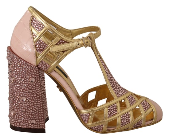 Kristall-Tstrap-Pumps Gold Pink - Image 1
