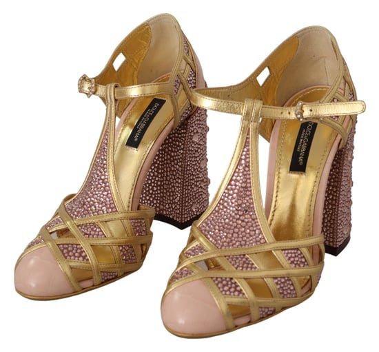 Kristall-Tstrap-Pumps Gold Pink - Image 2