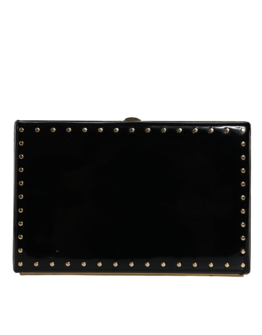 Schwarze Leder Nieten Goldrahmen Clutch Abendtasche - Image 2