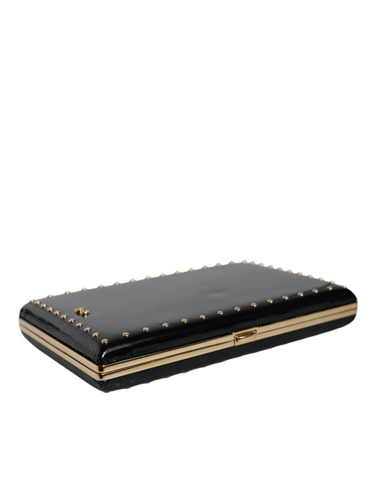 Schwarze Leder Nieten Goldrahmen Clutch Abendtasche - Image 3