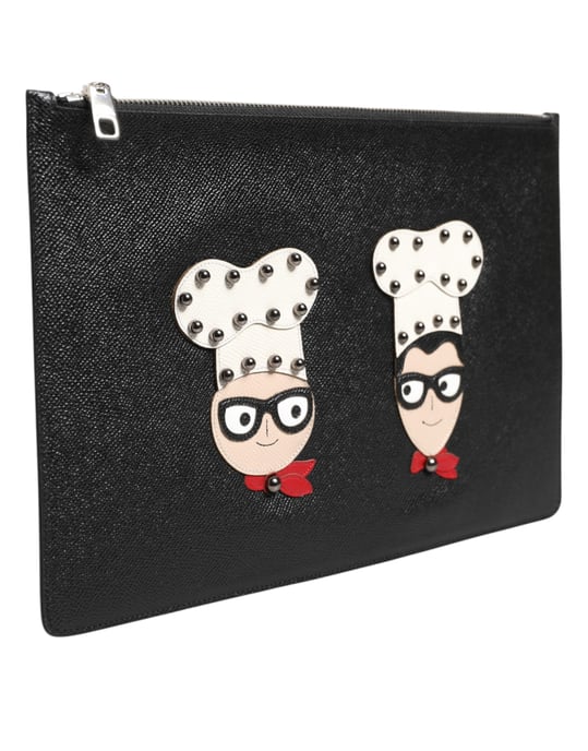 Schwarze Leder #DGFAMILY Verzierte Herren Clutch Pouch Tasche - Image 2