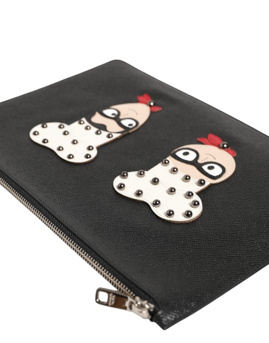 Schwarze Leder #DGFAMILY Verzierte Herren Clutch Pouch Tasche - Image 4