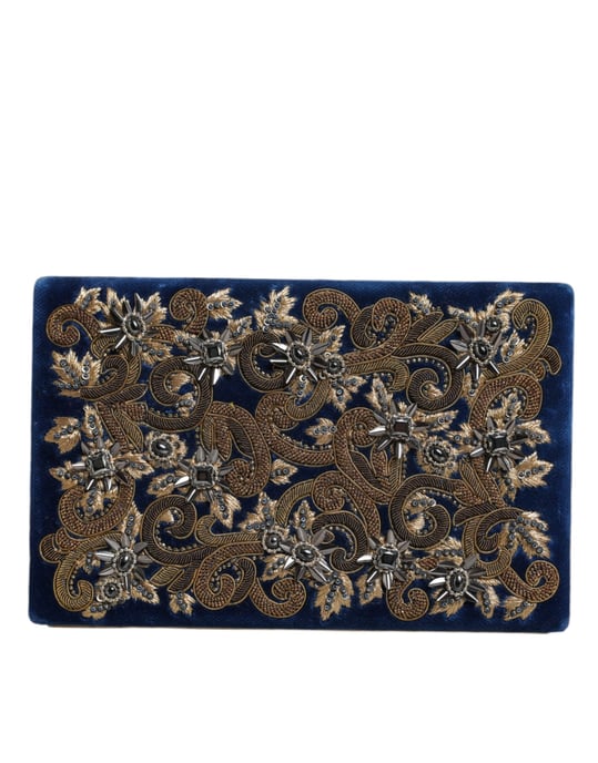 Blaue Samt Clutch mit goldenen Rahmen für Abendveranstaltungen und Partys - Image 1