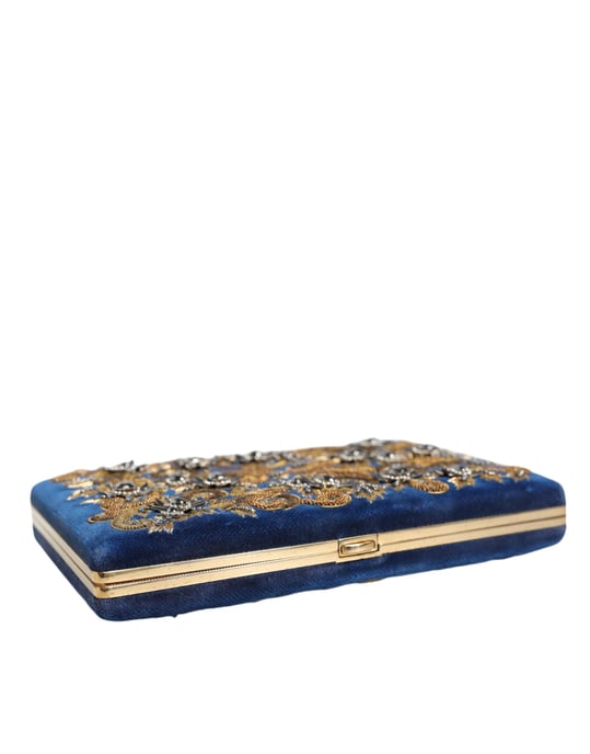 Blaue Samt Clutch mit goldenen Rahmen für Abendveranstaltungen und Partys - Image 3
