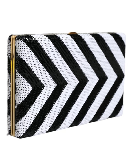 Schwarz Weiß Gold Rahmen Clutch Abend Party Tasche - Image 2