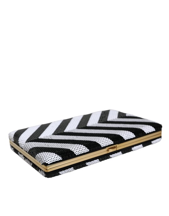 Schwarz Weiß Gold Rahmen Clutch Abend Party Tasche - Image 4