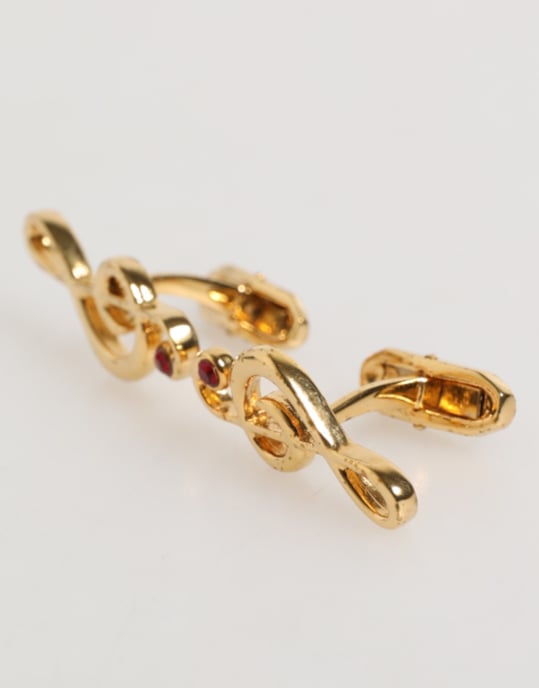 Gold Musical Note Metal Brass Pin Men Accessory Cufflinks - Image 2