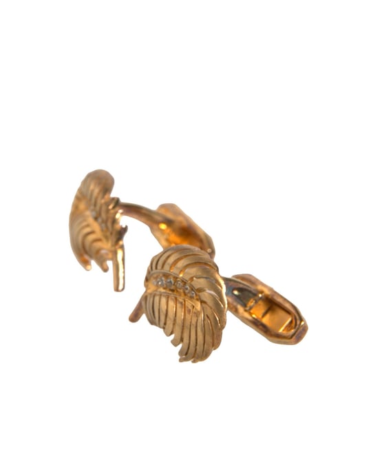 Gold 925 Sterling Silver Crystal Leaf Cufflink - Image 2