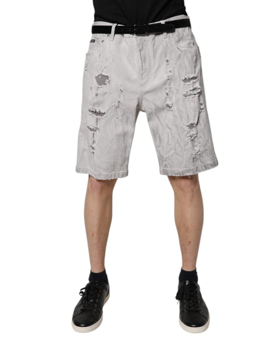 Gerippte Denim-Shorts mit Used-Effekten - Image 1
