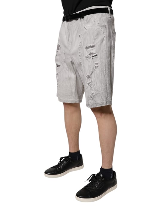 Gerippte Denim-Shorts mit Used-Effekten - Image 3