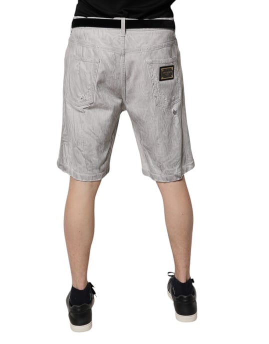 Gerippte Denim-Shorts mit Used-Effekten - Image 4
