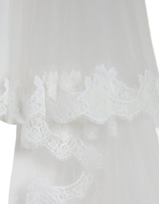 Weißer Blumenspitze Nylon bodenlanger Hochzeits Schleier - Image 2