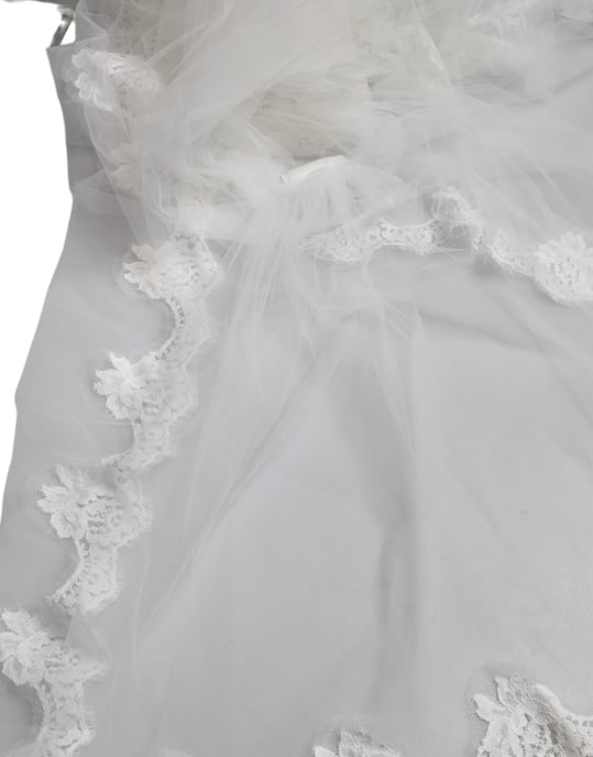 Weißer Blumenspitze Nylon bodenlanger Hochzeits Schleier - Image 4