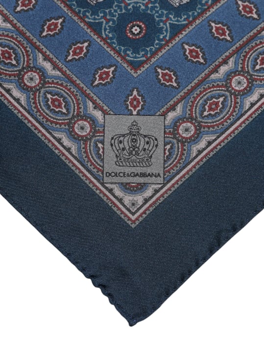 Blaues bedrucktes Seidenquadrat Herrenschal - Image 3