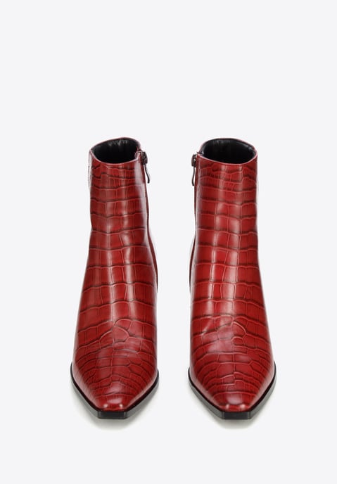 Wittchen Damen-Ankle-Boots aus burgunderrotem Krokoleder mit hohem Absatz - Image 2