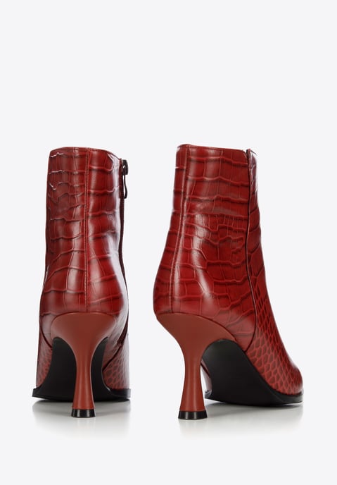 Wittchen Damen-Ankle-Boots aus burgunderrotem Krokoleder mit hohem Absatz - Image 4