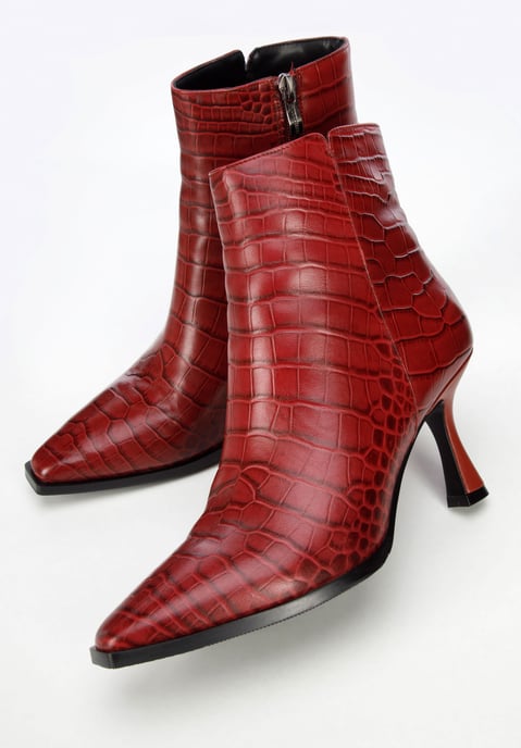 Wittchen Damen-Ankle-Boots aus burgunderrotem Krokoleder mit hohem Absatz - Image 5