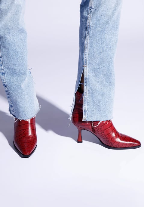 Wittchen Damen-Ankle-Boots aus burgunderrotem Krokoleder mit hohem Absatz - Image 6