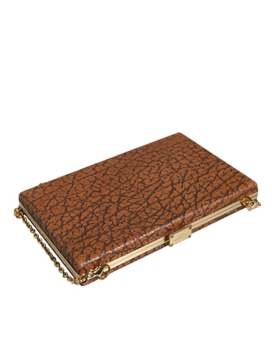 Braune Leder Goldrahmen Clutch Mini Umhängetasche - Image 5