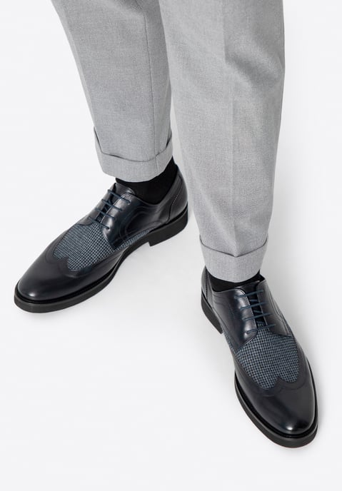 Wittchen Herren-Derbyschuhe aus Leder mit Textileinsätzen, marineblau, Naturleder - Image 1