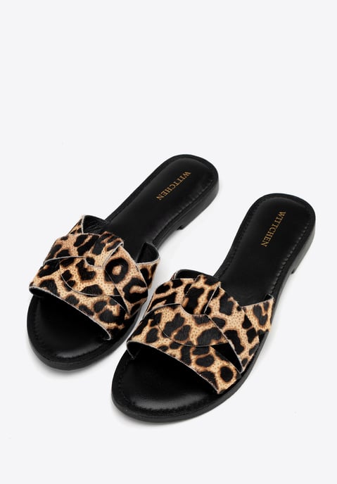 Wittchen Damen-Flip-Flops aus Leder mit Tiermuster, Schwarz und Braun, Naturleder - Image 2