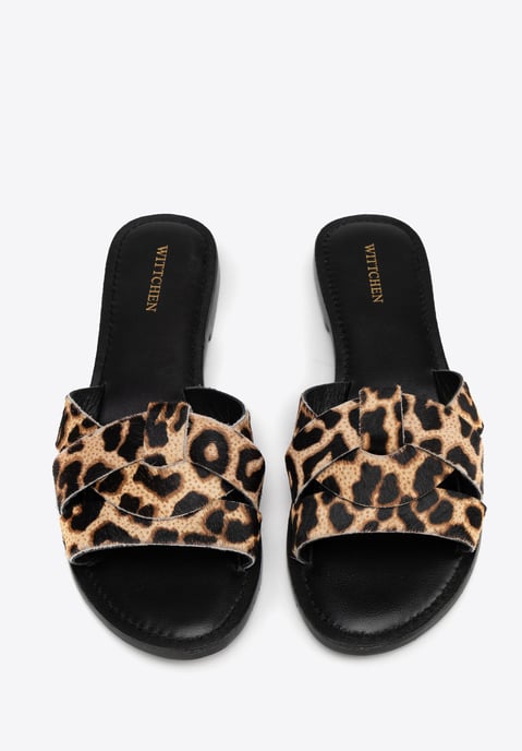 Wittchen Damen-Flip-Flops aus Leder mit Tiermuster, Schwarz und Braun, Naturleder - Image 3