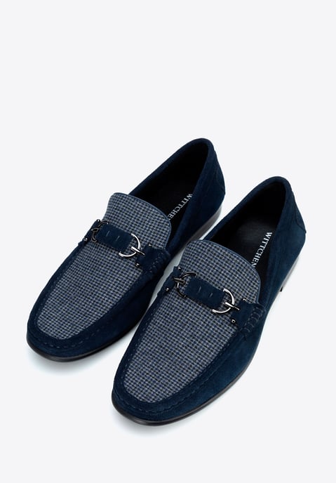 Wittchen Herren-Mokassins aus marineblau kariertem Stoff mit Wildleder - Image 2