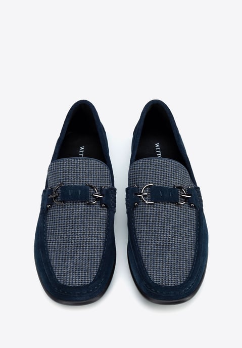 Wittchen Herren-Mokassins aus marineblau kariertem Stoff mit Wildleder - Image 3