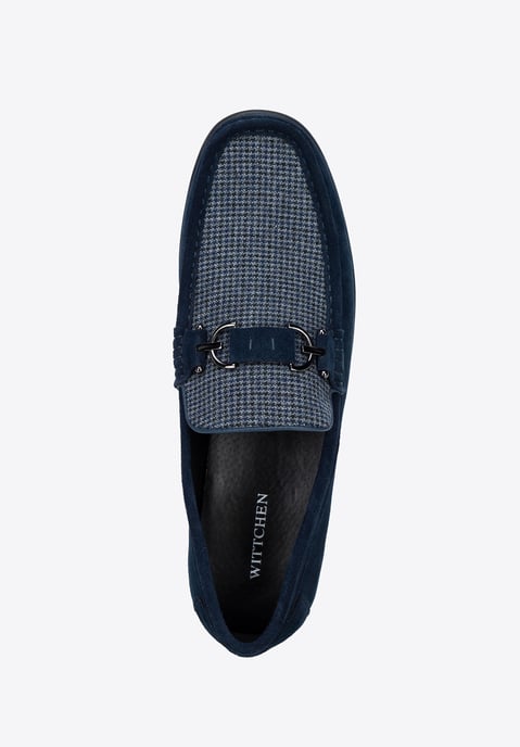 Wittchen Herren-Mokassins aus marineblau kariertem Stoff mit Wildleder - Image 5