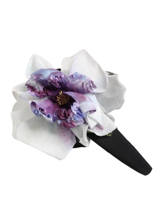 Schwarz-Grünes Seiden-Lila-Weiße Florale Applikation-Haarband - Image 2