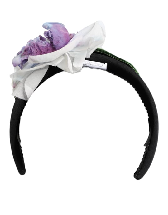 Schwarz-Grünes Seiden-Lila-Weiße Florale Applikation-Haarband - Image 3