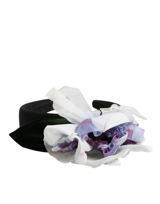 Schwarz-Grünes Seiden-Lila-Weiße Florale Applikation-Haarband - Image 4
