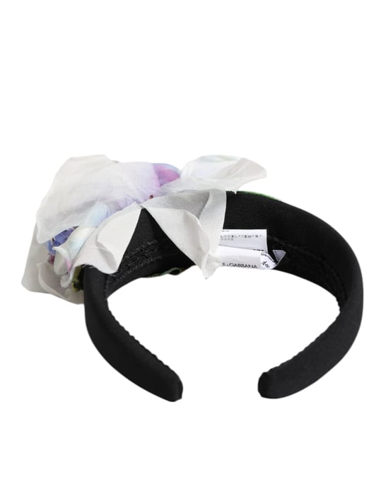 Schwarz-Grünes Seiden-Lila-Weiße Florale Applikation-Haarband - Image 5