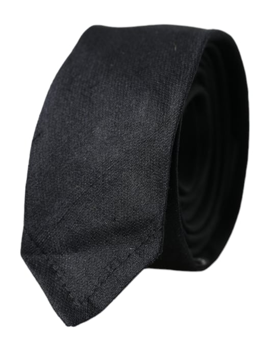 Schwarze einfarbige Krawatte aus 100 % Seide mit verstellbarem Band - Image 1