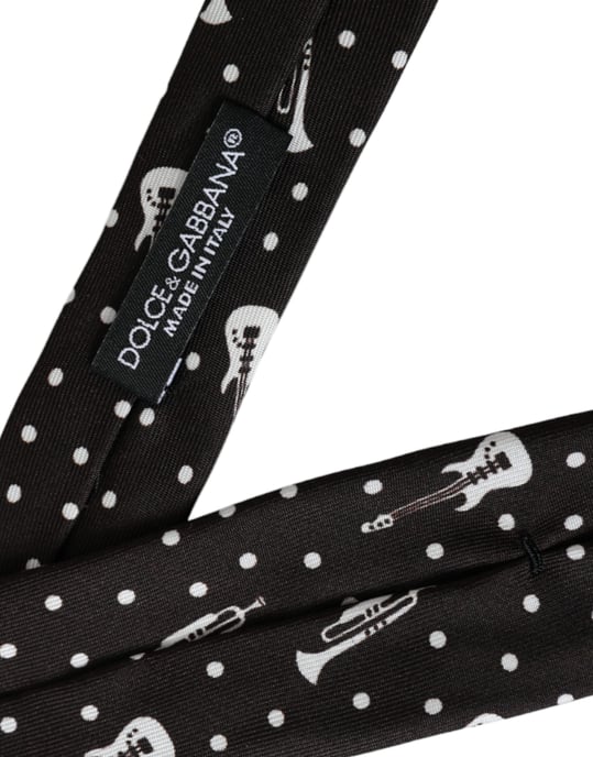 Schwarze Gitarre Druck Seiden verstellbare Krawatte - Image 2
