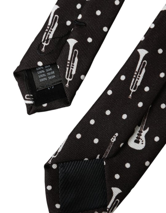 Schwarze Gitarre Druck Seiden verstellbare Krawatte - Image 3