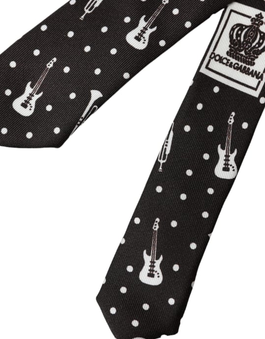 Schwarze Gitarre Druck Seiden verstellbare Krawatte - Image 4