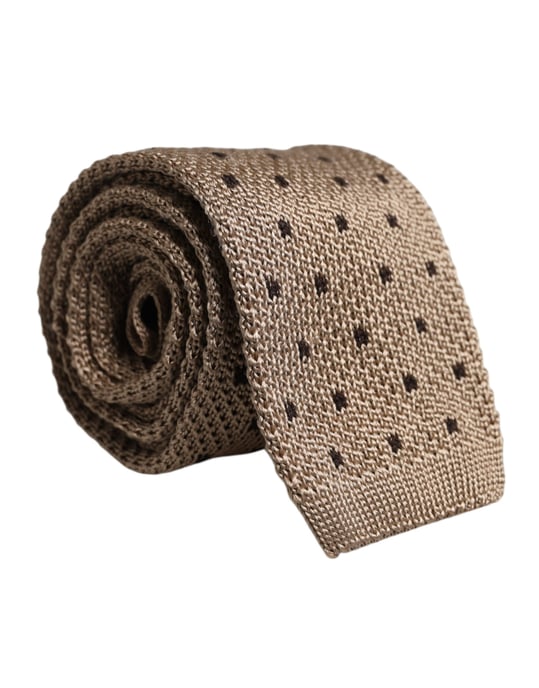 Beige gepunktete Seiden-Verstellbare Krawatte - Image 1
