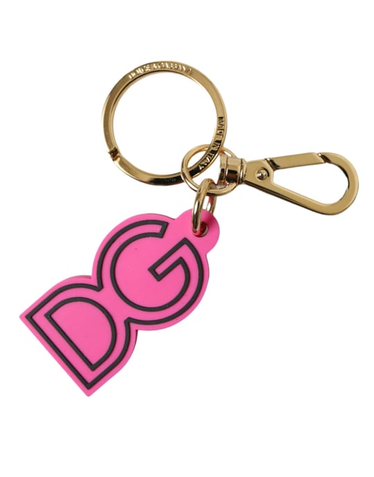 Dolce & Gabbana Pink Gummi Goldfarbener Metall DG Logo Schlüsselanhänger Schlüsselring - Image 1