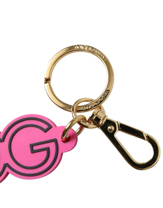Dolce & Gabbana Pink Gummi Goldfarbener Metall DG Logo Schlüsselanhänger Schlüsselring - Image 2
