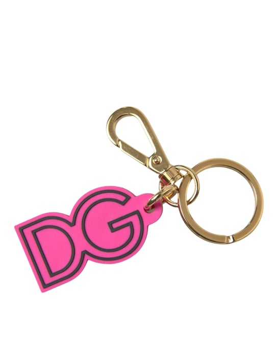 Dolce & Gabbana Pink Gummi Goldfarbener Metall DG Logo Schlüsselanhänger Schlüsselring - Image 3