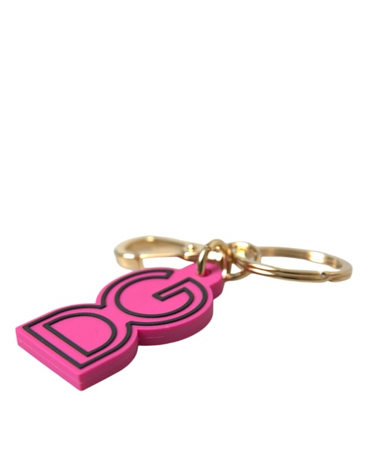 Dolce & Gabbana Pink Gummi Goldfarbener Metall DG Logo Schlüsselanhänger Schlüsselring - Image 4