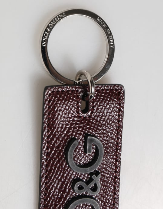 Dolce & Gabbana Dunkelbrauner Leder Logo Metallring Herren Schlüsselanhänger Schlüsselring - Image 4