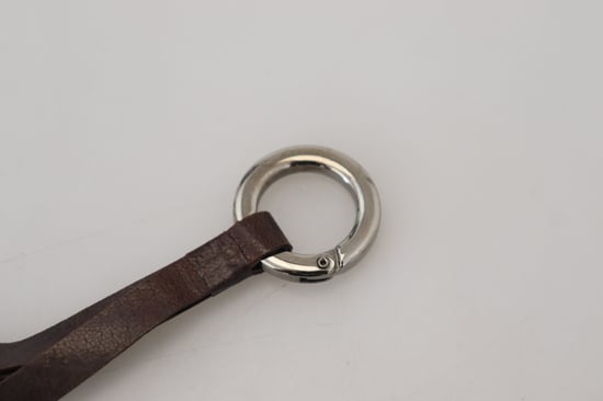 Brauner Leder-Schlüsselring mit silberfarbener Metallbeschlägen - Image 3