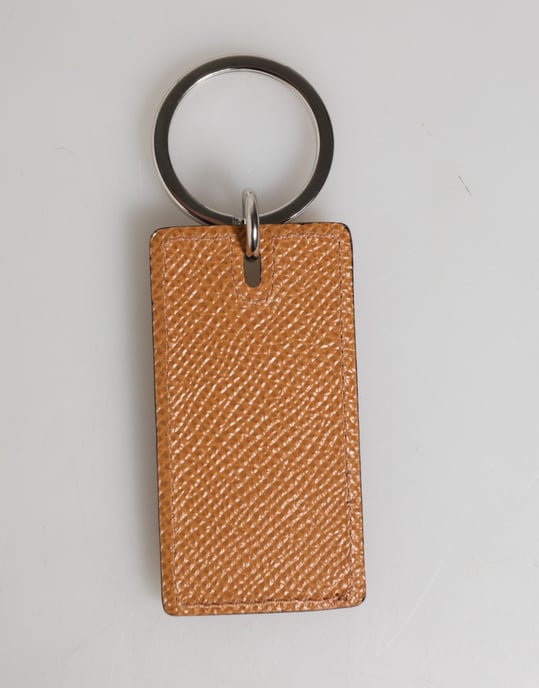 Brauner Leder-Logo-Metallring-Schlüsselanhänger für Männer - Image 4